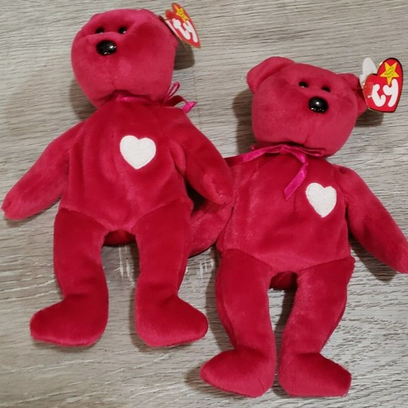 Vintage TY Beanie Babies VALENTINA 1998 Set of 2 w/Tag Errors Valentine's Day - Picture 1 of 8